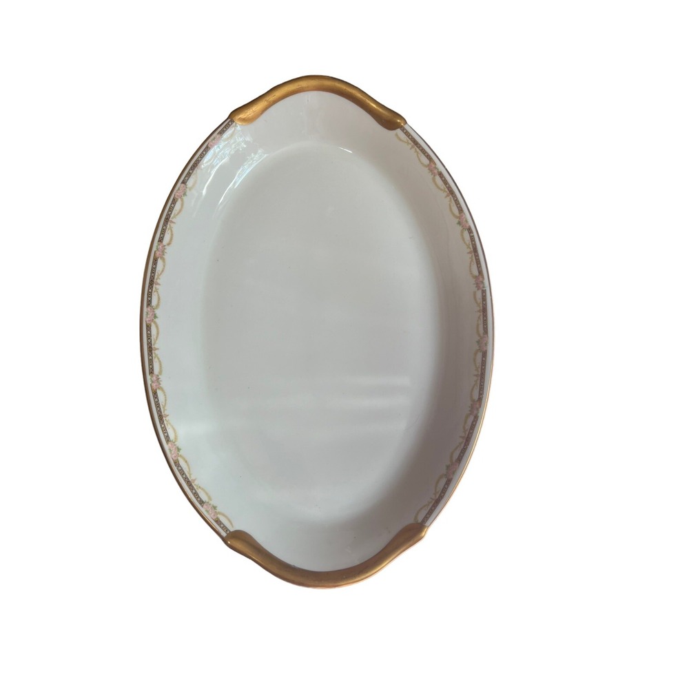Warwick B9059 17" Oval Serving Platter Plate Vintage With Gold Handles